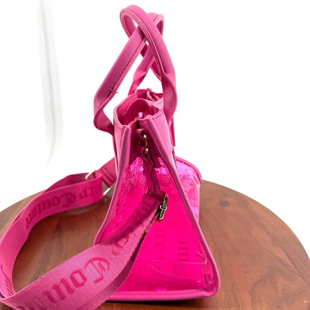 Juicy Couture Tote Bag Womens Hot Pink Clear PVC Monogram Crossbody Small Y2K